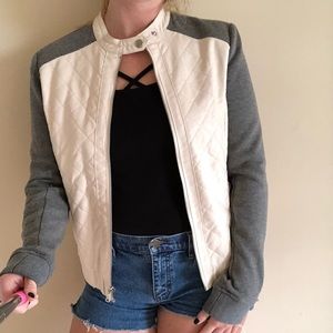 Casual cream leather jacket